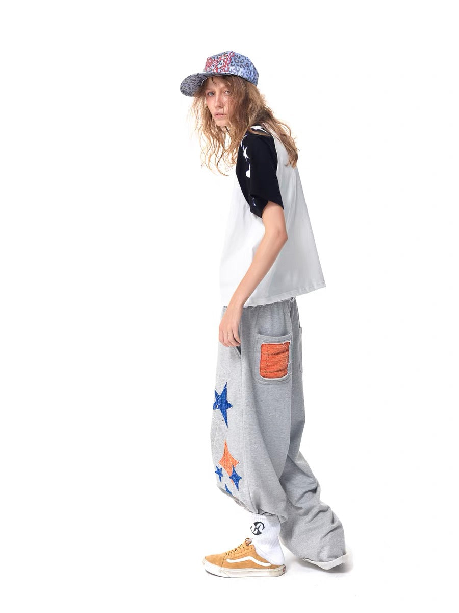 Star Appliqué Wide Leg Sweatpants