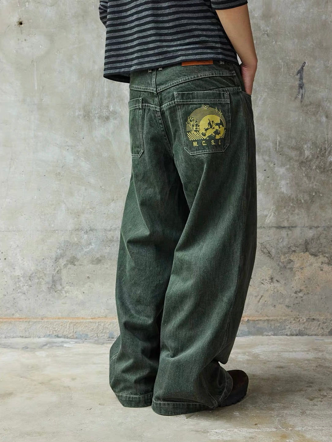 Wide-Leg Printed Jeans Pants