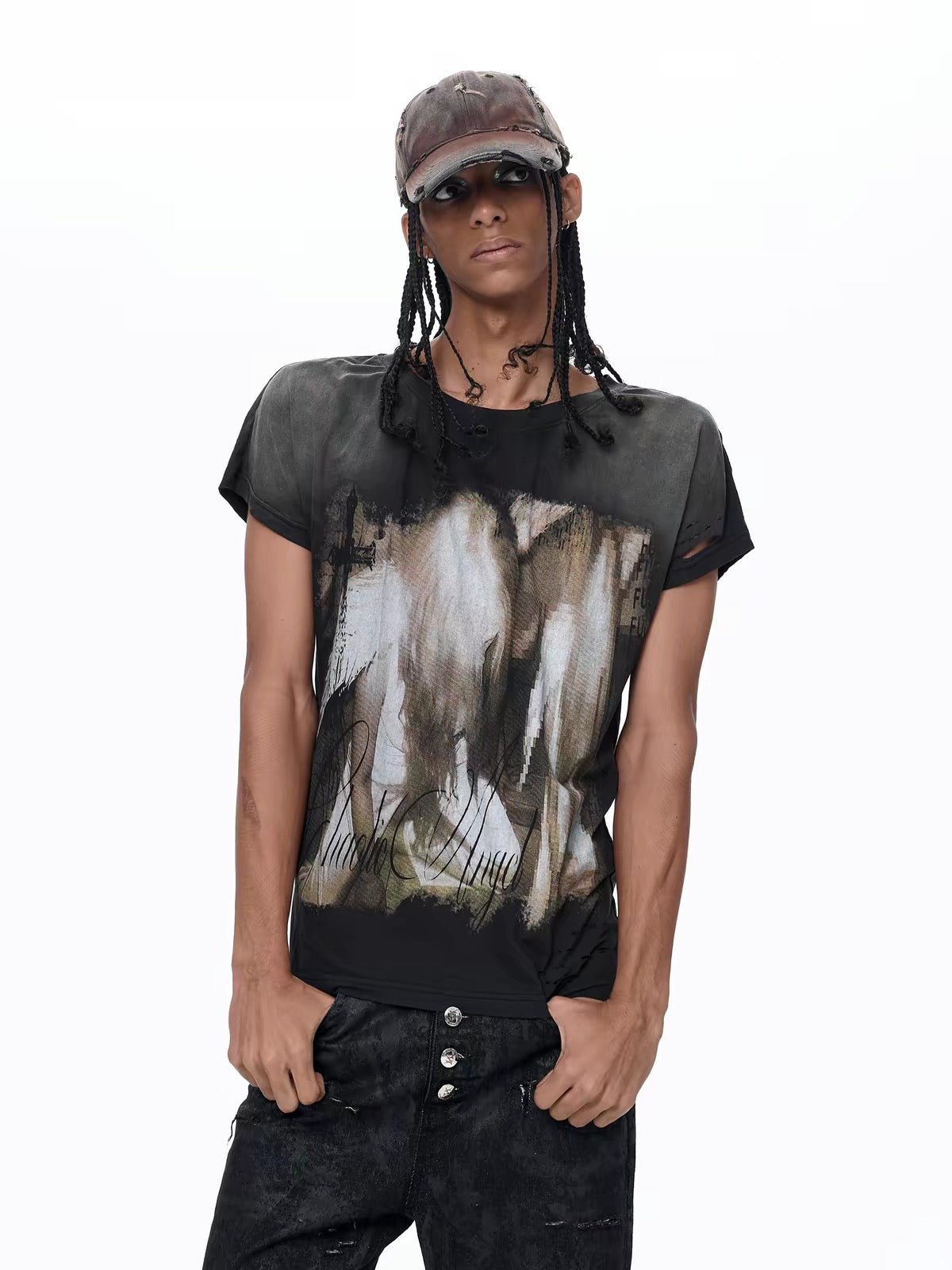 Distressed Visual Kei Graphic T-Shirt