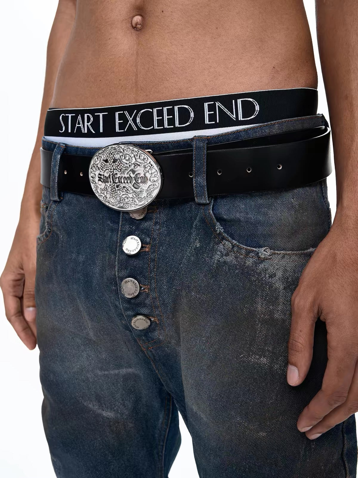 Genuine Leather Rhinestone Cross Belt