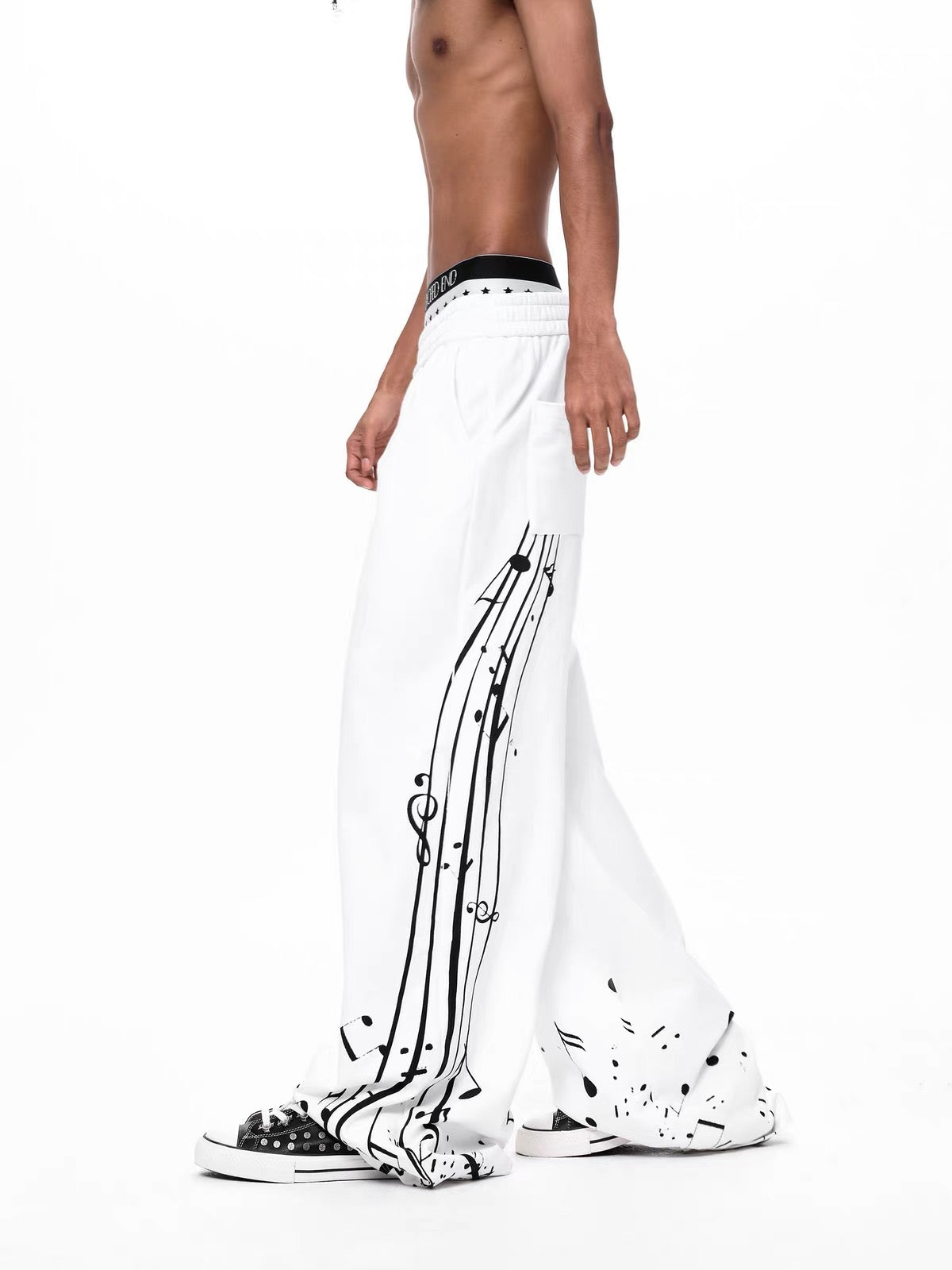 Musical Note Print Wide-Leg Sweatpants