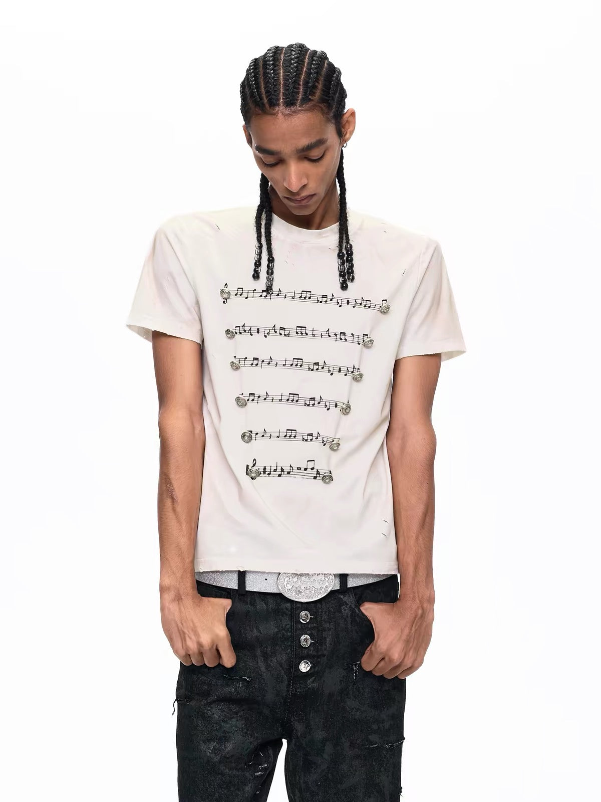 Musical Note Print Ripped T-Shirt