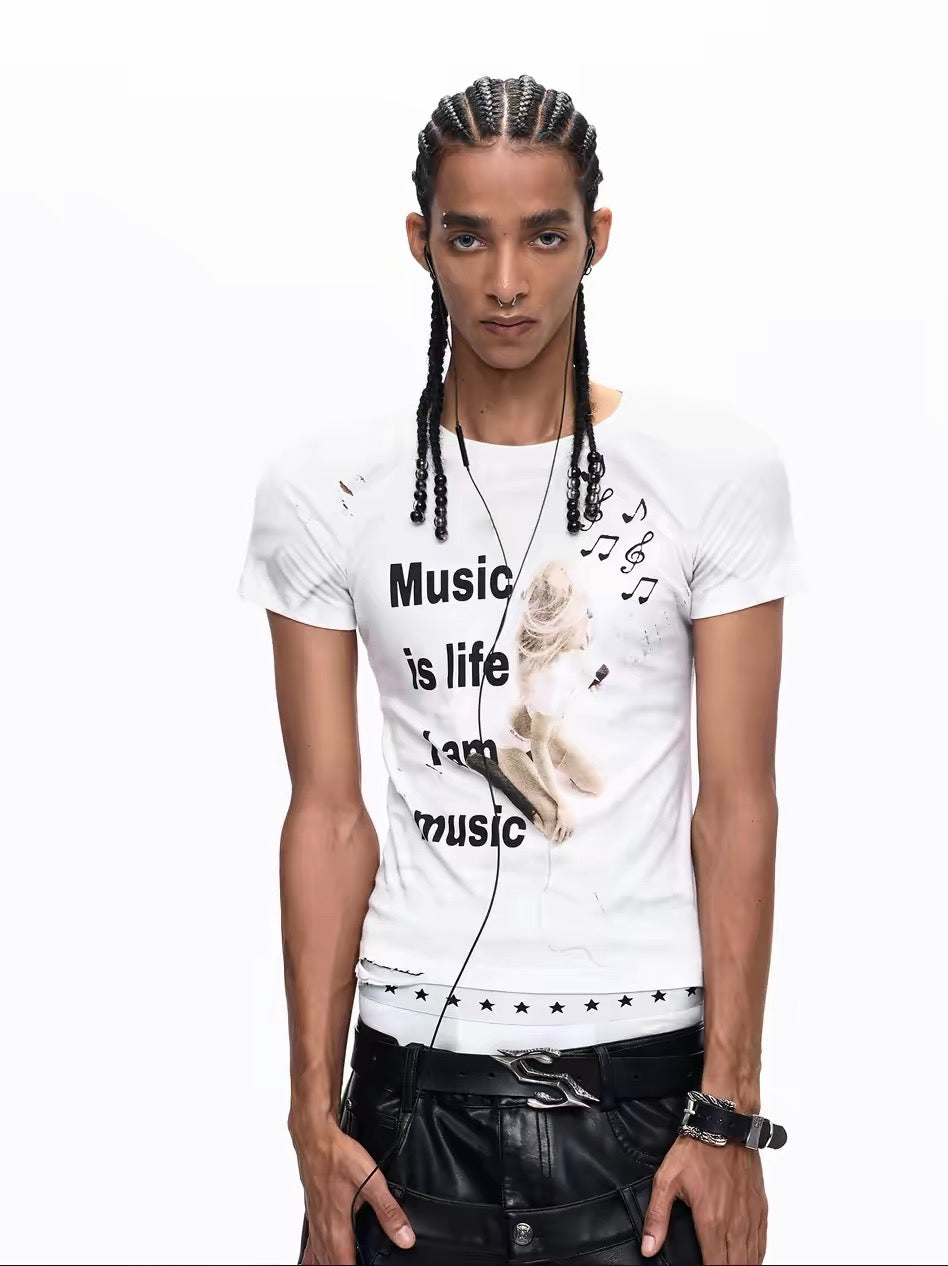 Slim Fit Ripped Graphic T-Shirt