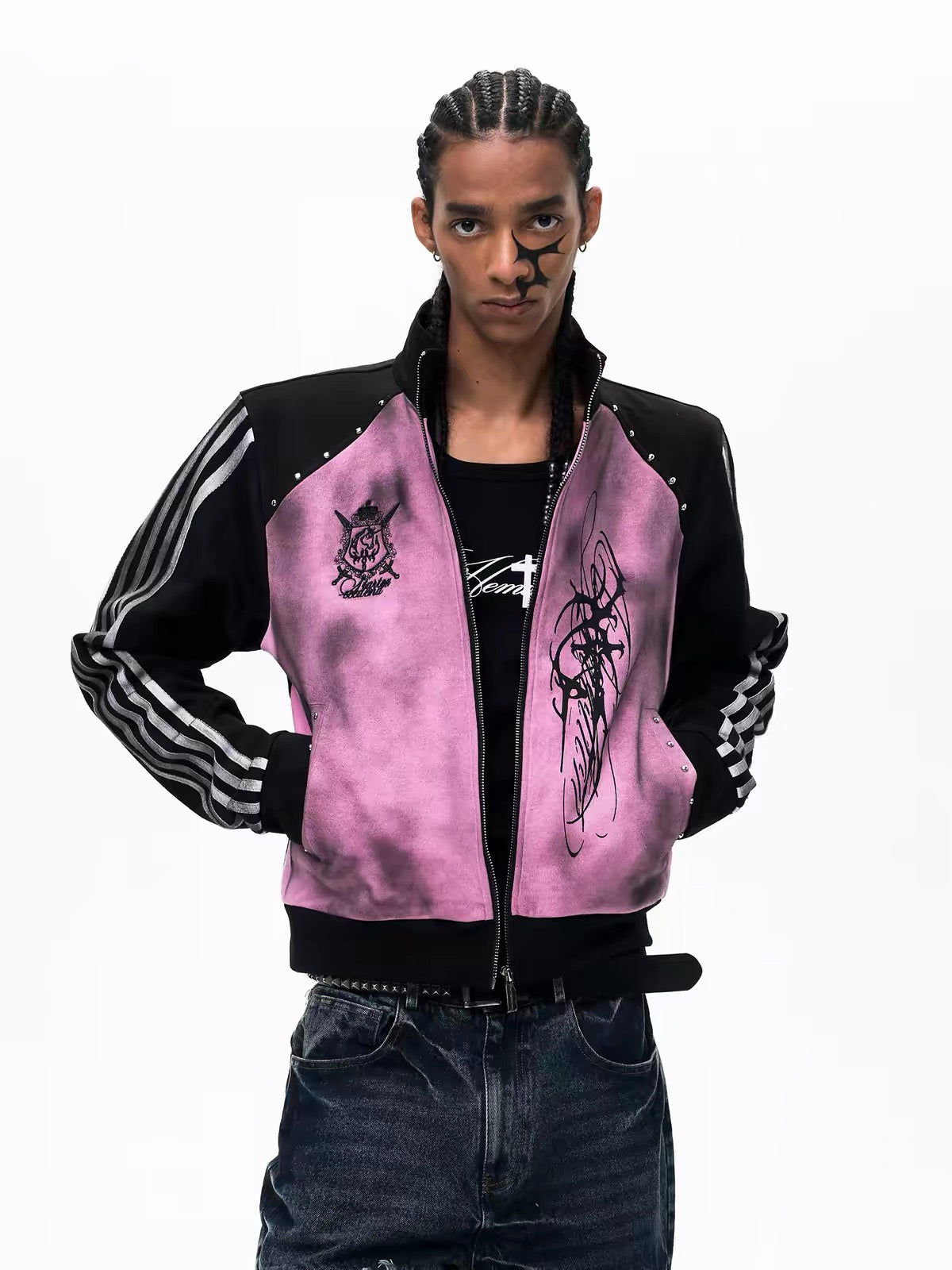 Stand Collar Slim Fit Graphic Jacket
