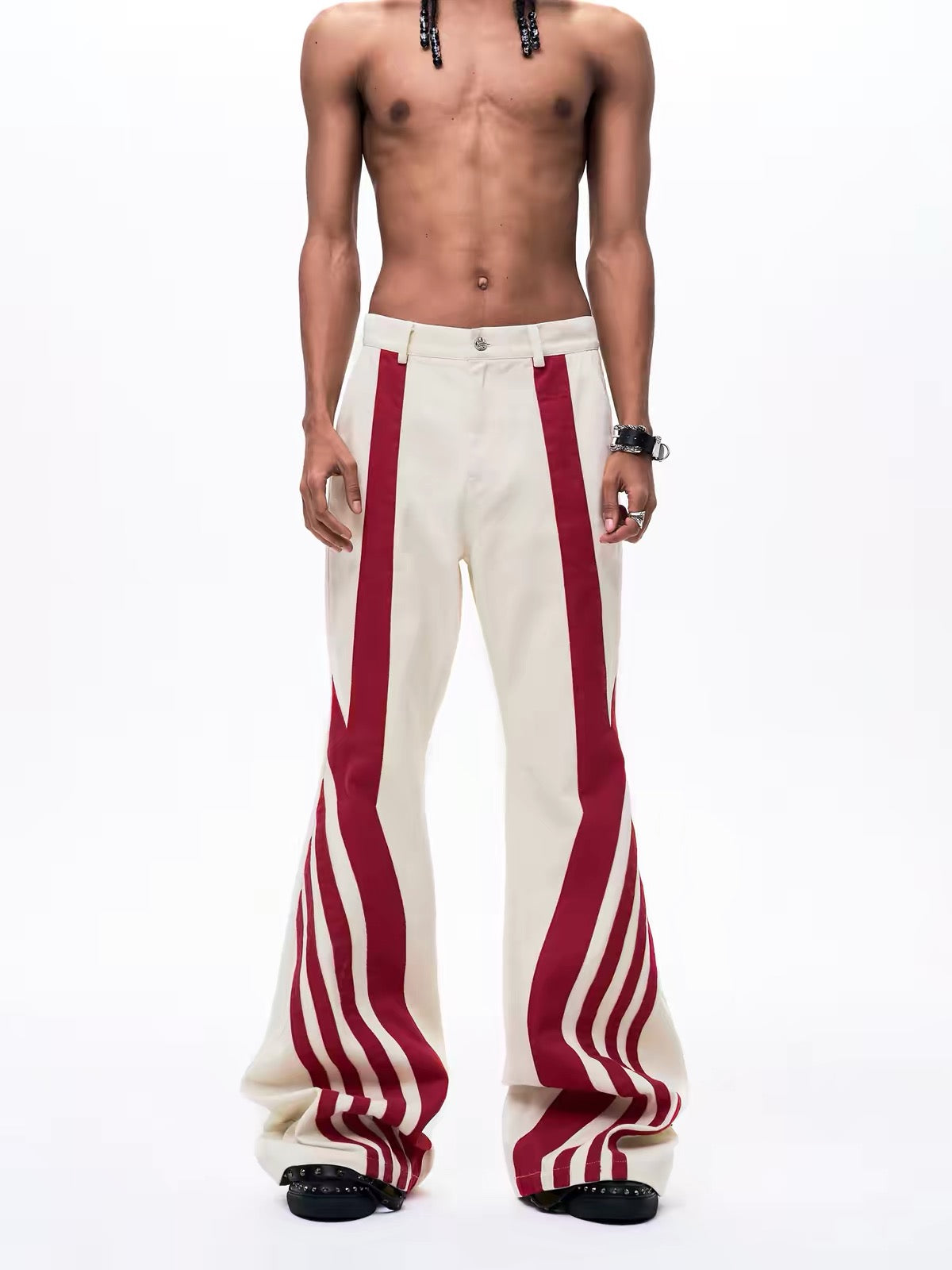 Striped Patchwork Flare Jeans