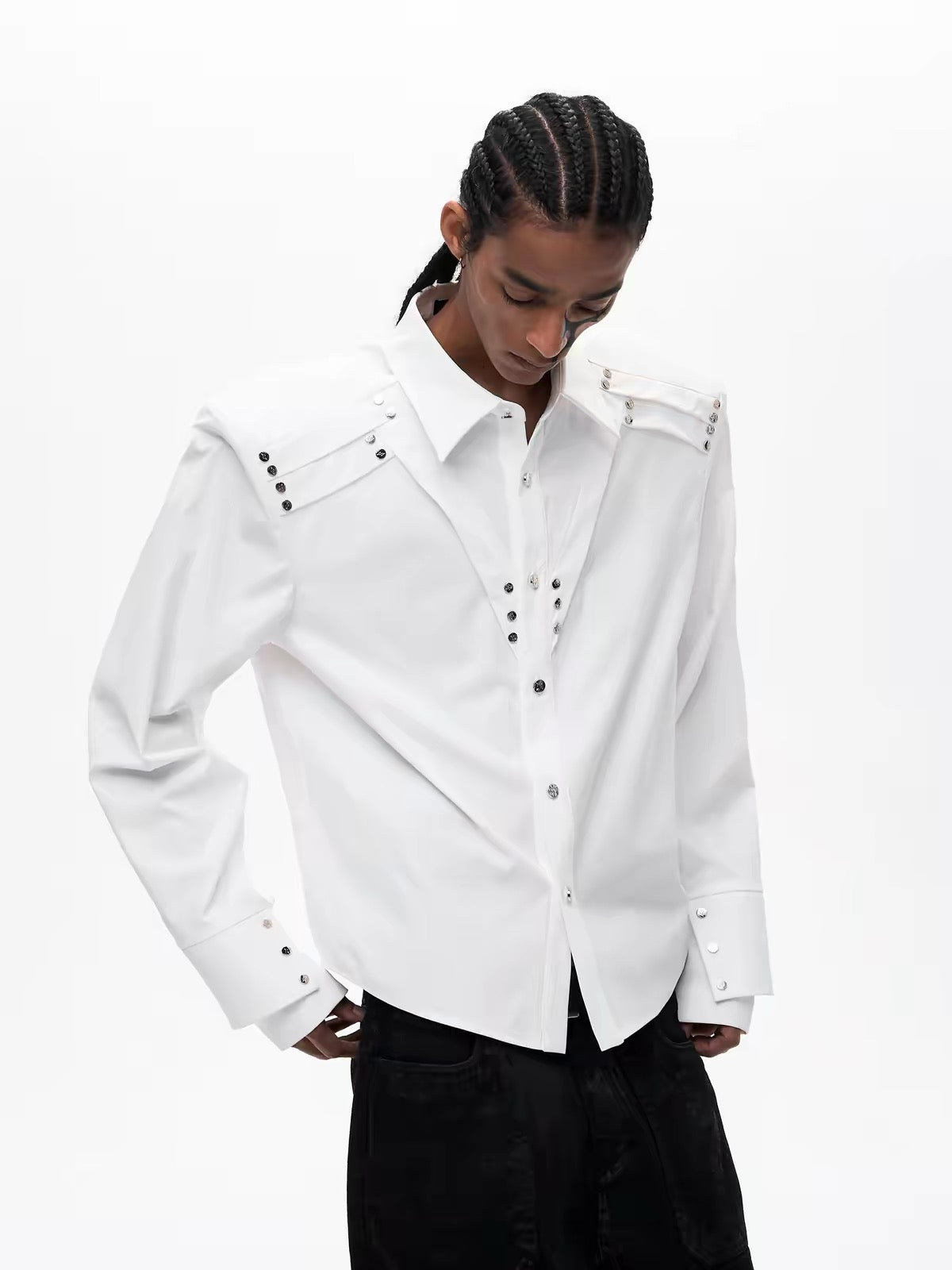 Structural Rivet Detail Long-Sleeve Shirt