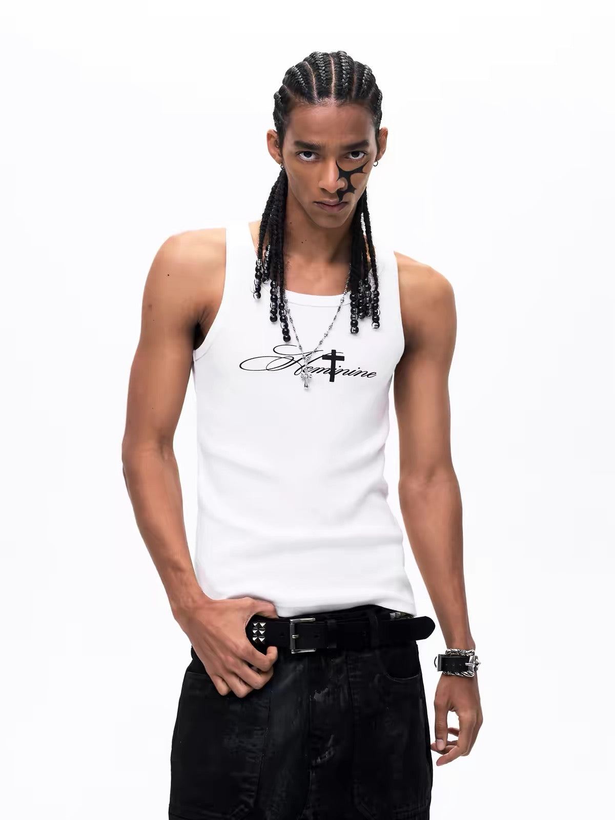 Heavyweight Cotton Cross Print Slim Vest