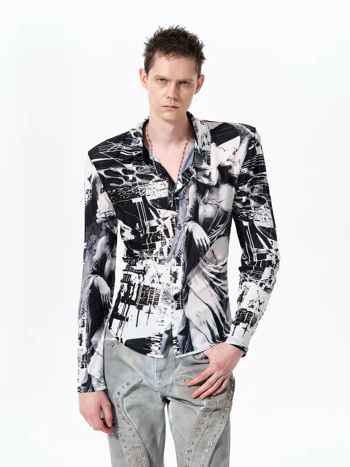 Character Print Slim Fit Mesh Shirt
