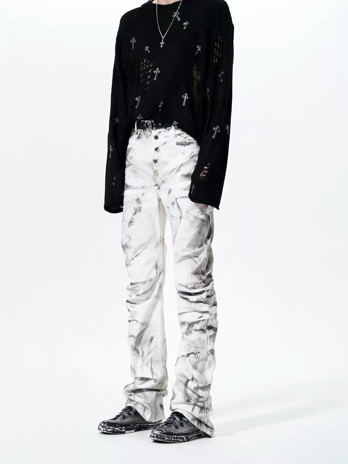 Tie-Dye Pleated Stacked Slim Fit Pants