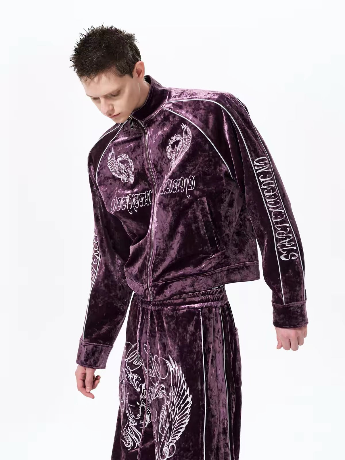 Embroidered Velvet Stand Collar Jacket