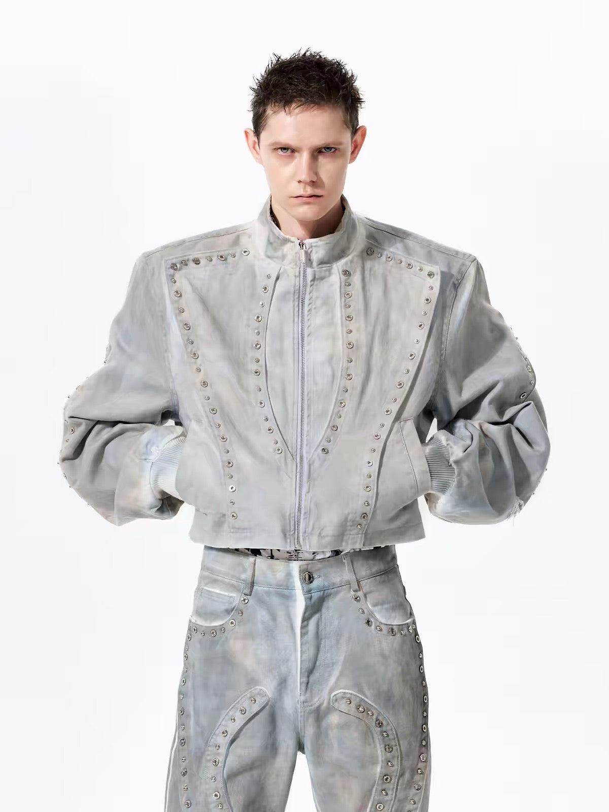 Studded Deconstructed Short Denim Jacket