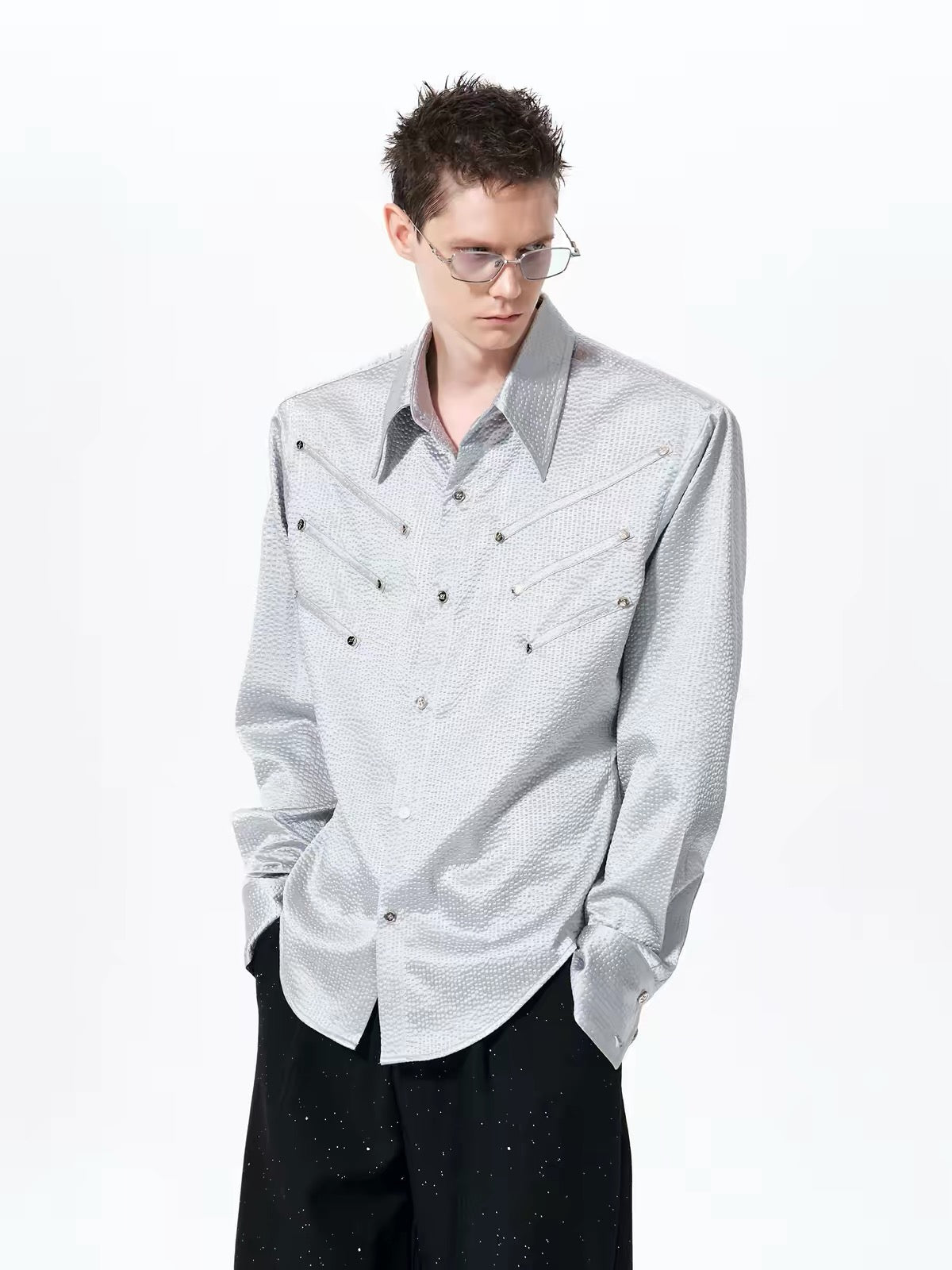 Textured Long Sleeve Shirt with Pads