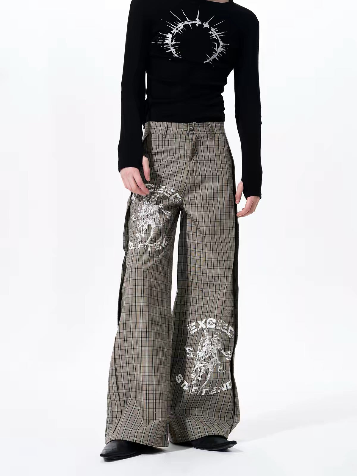Retro Plaid Graphic Print Straight Pants