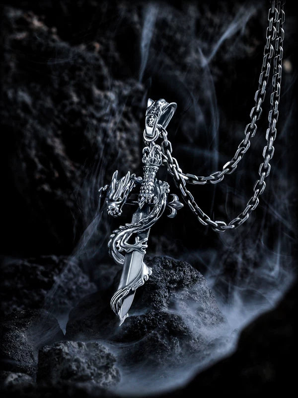 925 Sterling Silver Dragon Cross Necklace 1