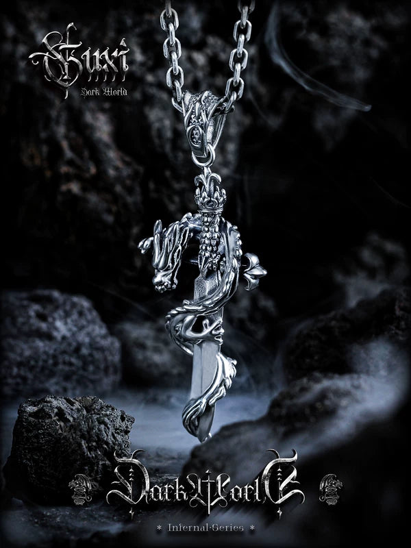 925 Sterling Silver Dragon Cross Necklace 2