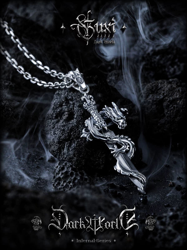 925 Sterling Silver Dragon Cross Necklace 3