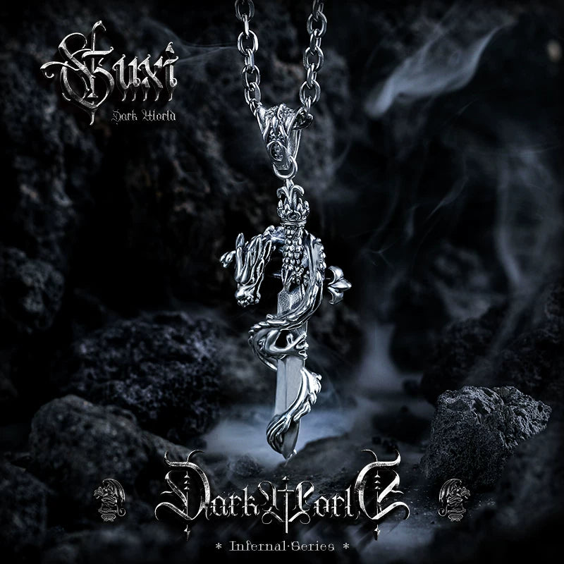 5093861395732, 925 Sterling Silver Dragon Cross Necklace