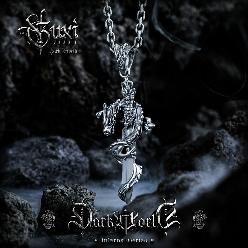 5093861395733, 925 Sterling Silver Dragon Cross Necklace