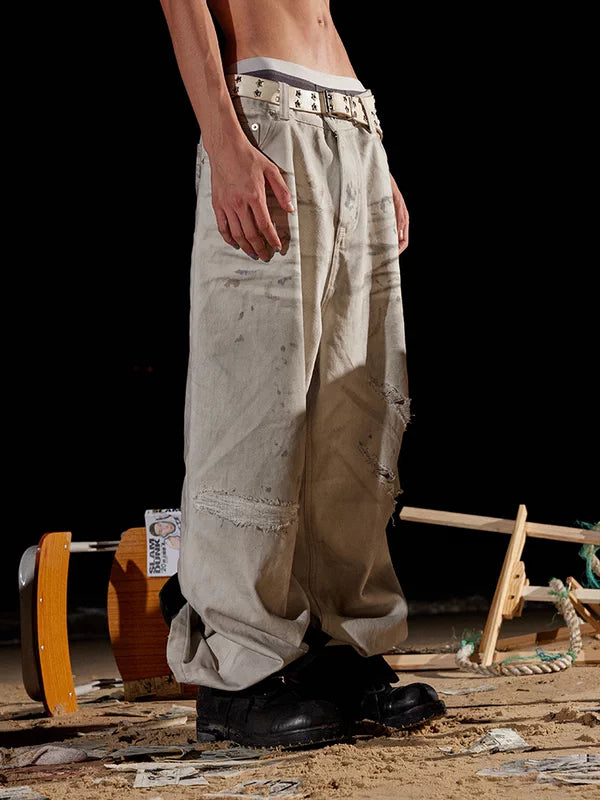 Distressed Loose Wide-Leg Jeans Pants 3