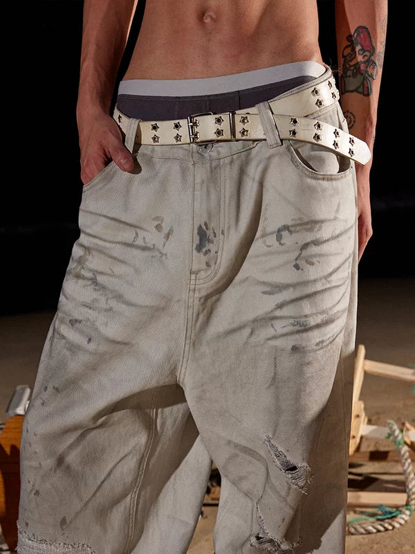 Distressed Loose Wide-Leg Jeans Pants 4