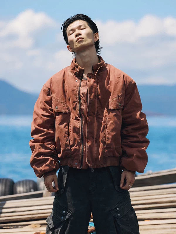 Distressed Sun Graphic Bomber Jacket 4