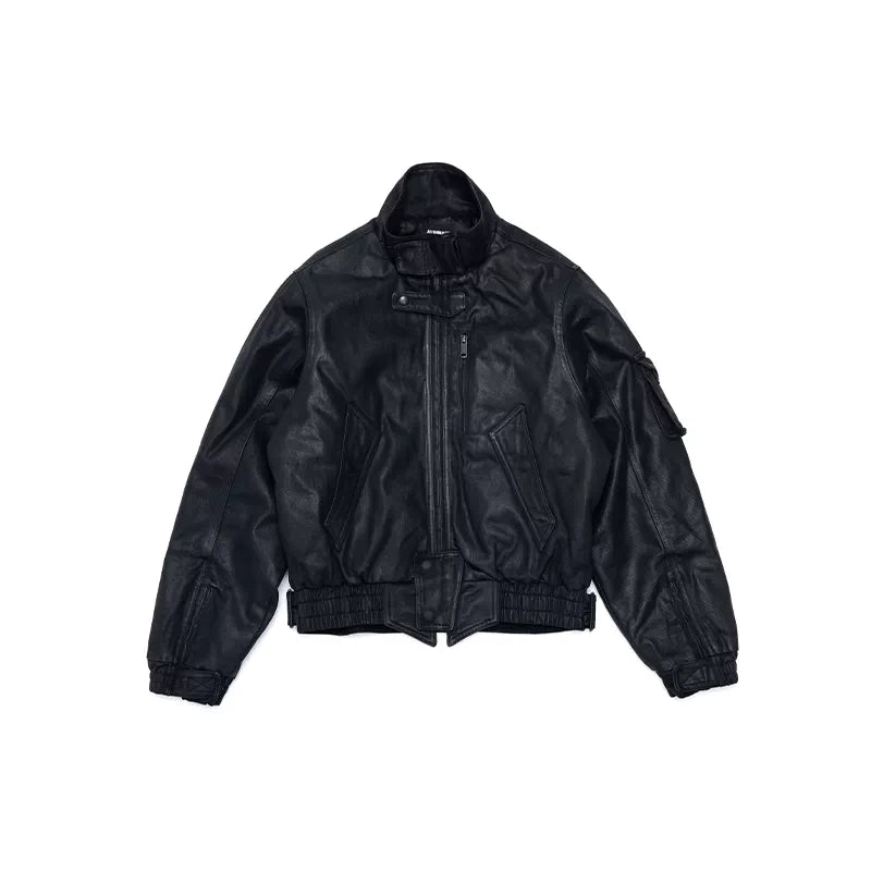 Waxed Cotton Motorcycle Jacket with Belt 1