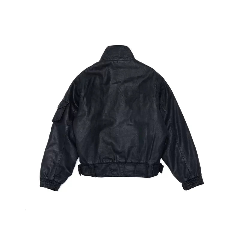 Waxed Cotton Motorcycle Jacket with Belt 2