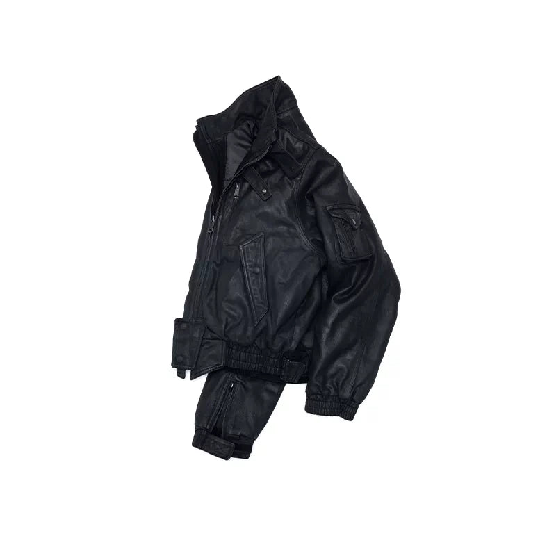 Waxed Cotton Motorcycle Jacket with Belt 3