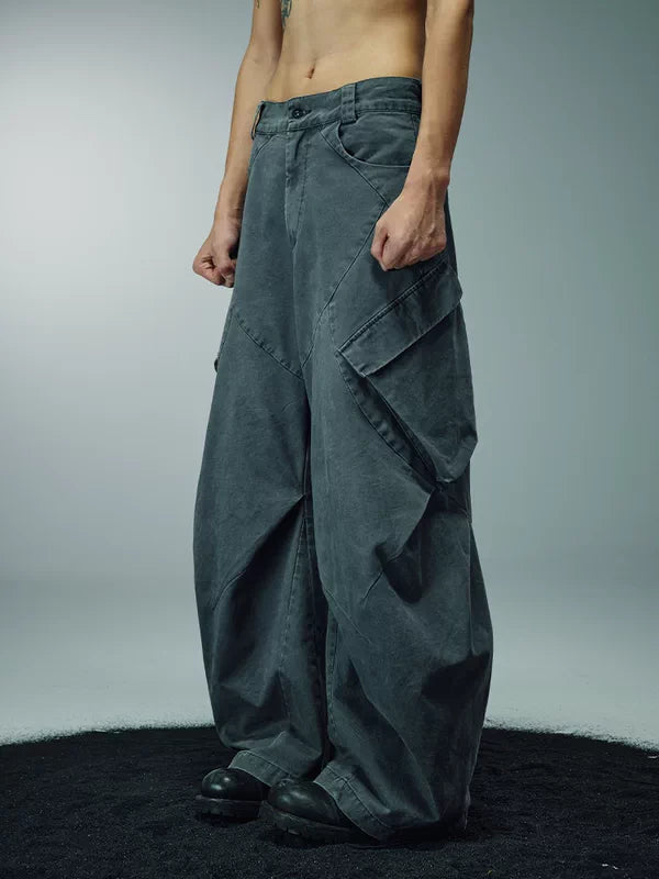 Curved Blade Wide Leg Cargo Pants 2