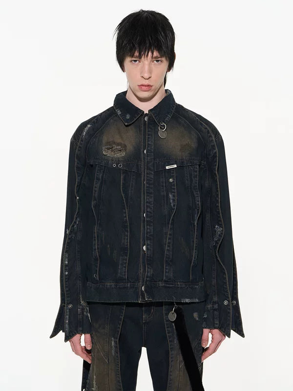 3D Patchwork Distressed Denim Jacket 1