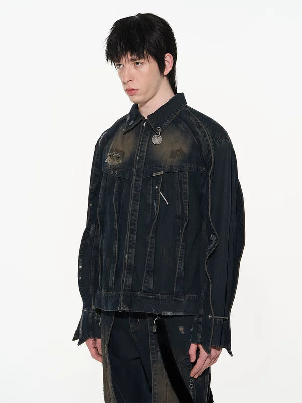 3D Patchwork Distressed Denim Jacket 2