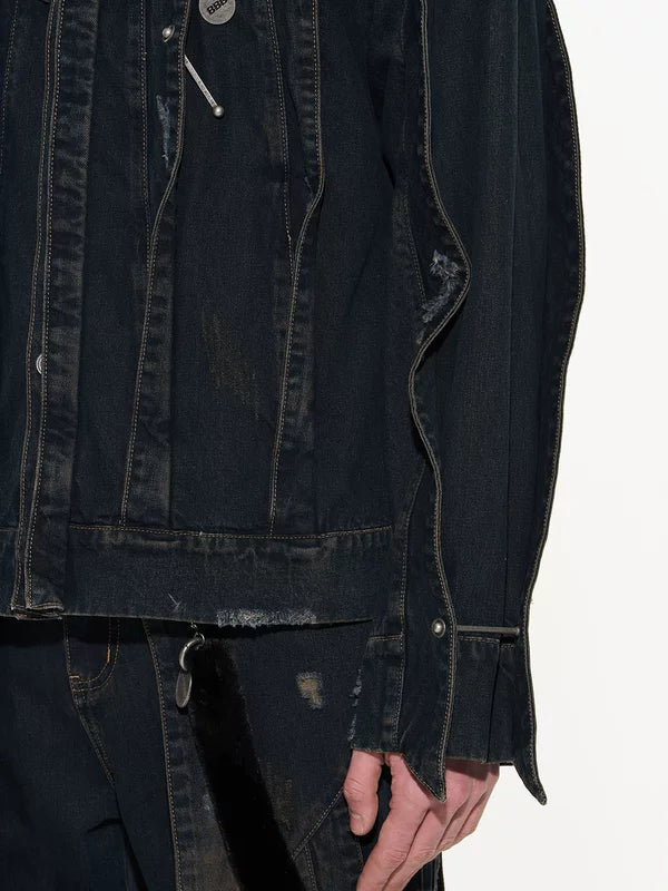 3D Patchwork Distressed Denim Jacket 3