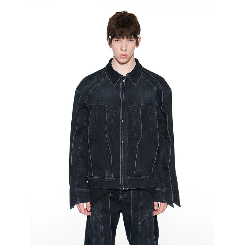 5043219731990,5043219731991,5043219731992,5043219731993, 3D Patchwork Distorted Denim Jacket
