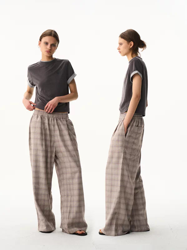 Checkered Wide-Leg Casual Pants 1