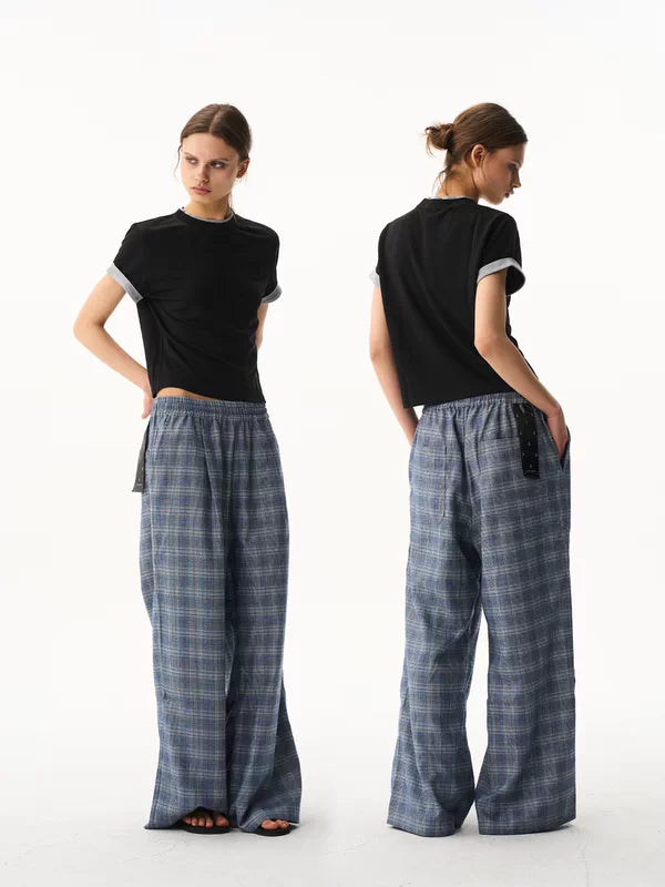 Checkered Wide-Leg Casual Pants 3