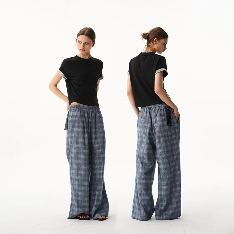 6043487536478,6043487536479,6043487536480,6043487536481, Checkered Wide-Leg Casual Pants
