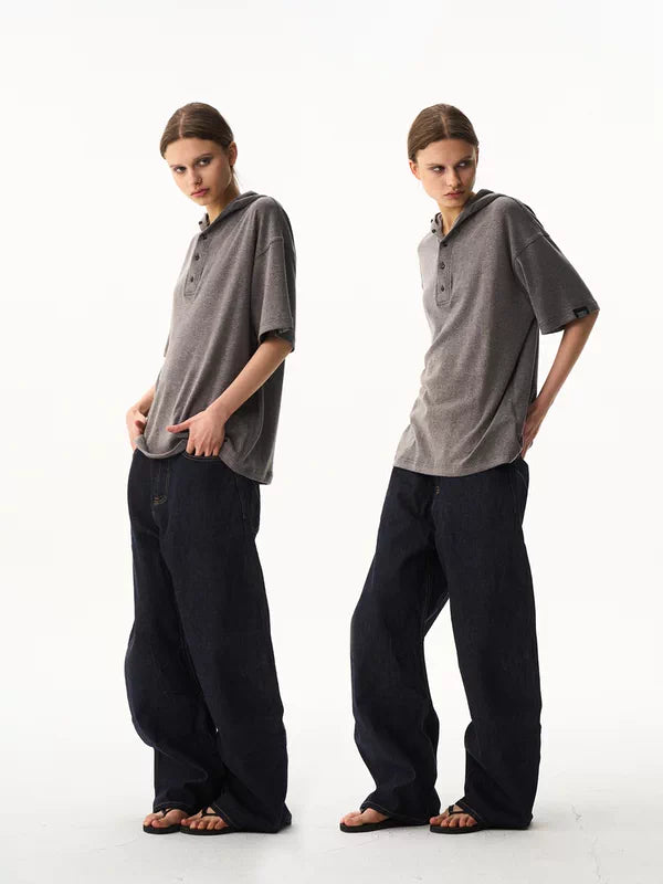 Loose Fit Hooded Polo Shirt 1