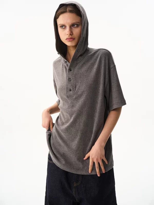 Loose Fit Hooded Polo Shirt 2