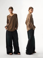 V-Neck Loose-Fit Long Sleeve T-Shirt 1