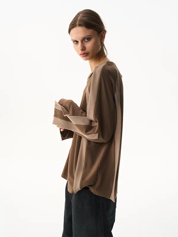 V-Neck Loose-Fit Long Sleeve T-Shirt 2
