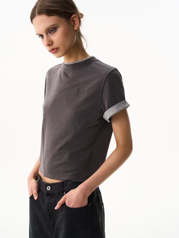 Faux Two-Piece Embroidered Slim Fit T-Shirt 2