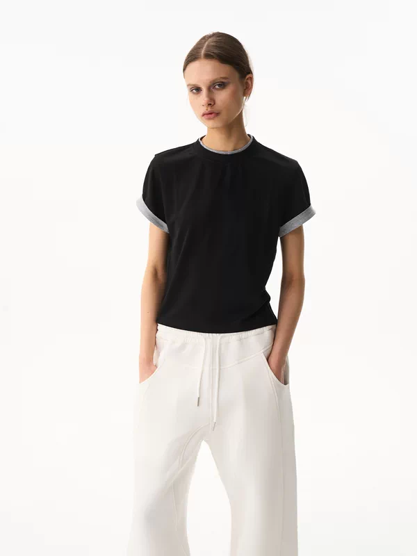Faux Two-Piece Embroidered Slim Fit T-Shirt 4