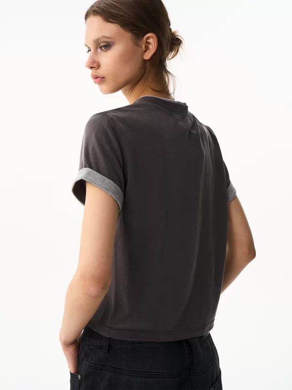 Faux Two-Piece Embroidered Slim Fit T-Shirt 5