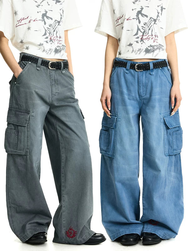 Vintage Washed Wide Leg Cargo Pants 1