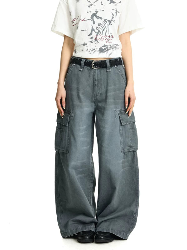 Vintage Washed Wide Leg Cargo Pants 2