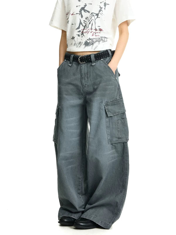 Vintage Washed Wide Leg Cargo Pants 3