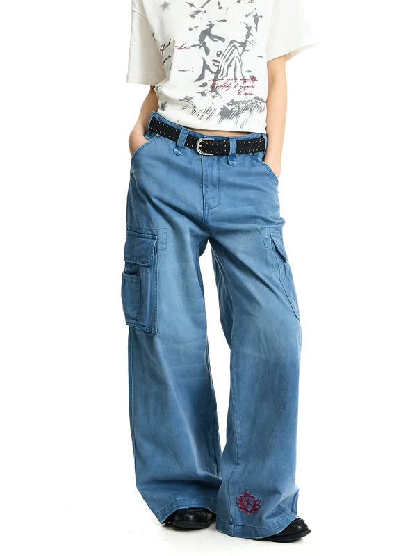 Vintage Washed Wide Leg Cargo Pants 4