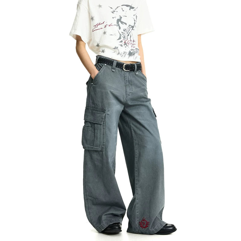 6201069203502,6201069203503,6201069203504,6201069203505,6201069203506, Vintage Washed Wide Leg Cargo Pants