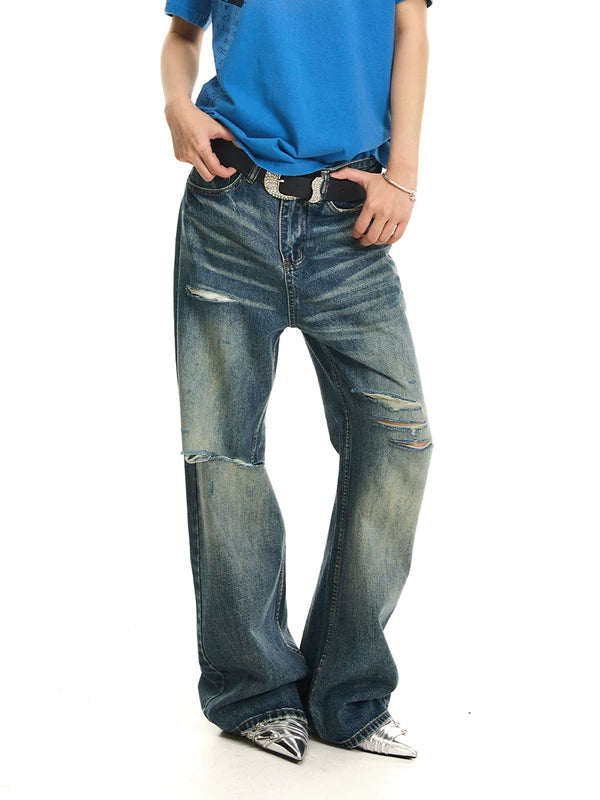 Distressed Straight Leg Jeans 1