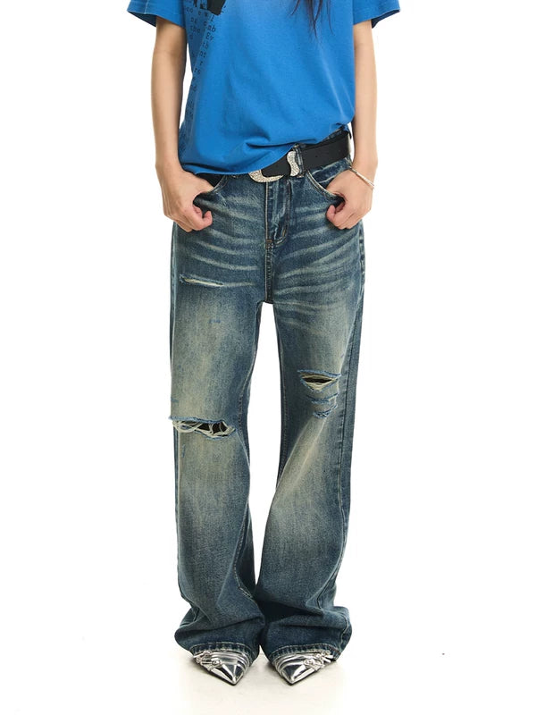 Distressed Straight Leg Jeans 2